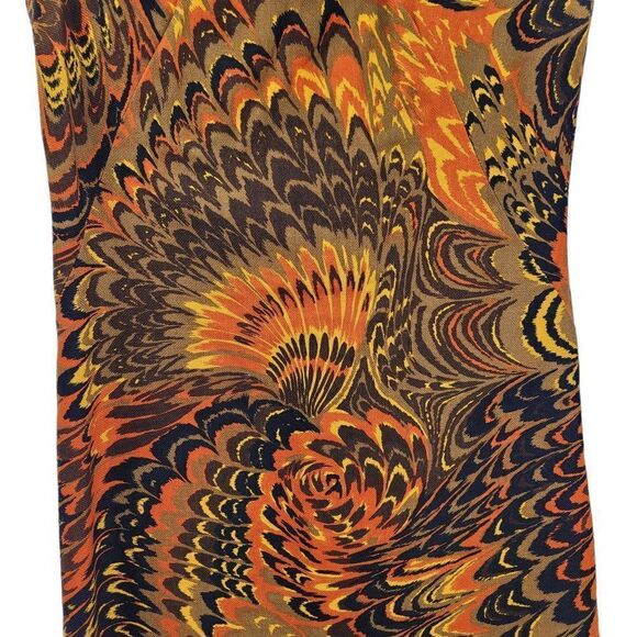 VTG 60's Dress Sleeveless Sheath Fiery Orange Psychedelic Burlap Tapestry Sz L - Picture 5 of 11